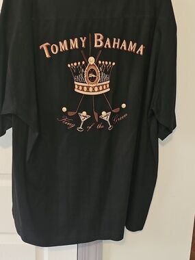 Tommy Bahama Black Polo with Gold Embroidered Crown Motif